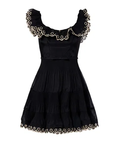 Zimmermann Belted Embroidered Ruffled Pleated Organza Mini Dress In Animal Print
