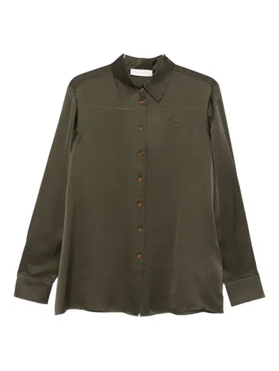 Zimmermann Embroidered Silk Shirt In Green