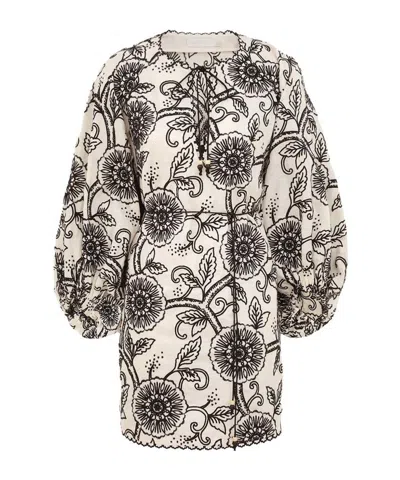Zimmermann Tallow Embroidered Mini Dress In Beige