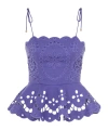 Zimmermann Pop Embellished Scalloped Broderie Anglaise Linen Peplum Top In Blue