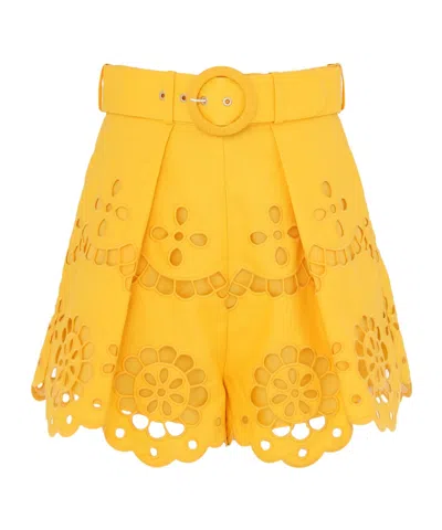 Zimmermann Embroidery Shorts In Yellow