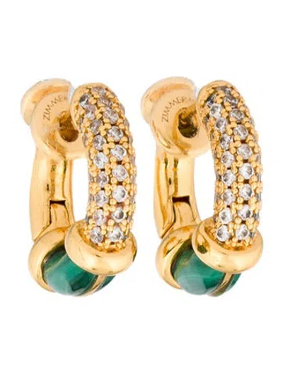 Pre-owned Zimmermann Enamel And Crystal Huggie Earrings In Green