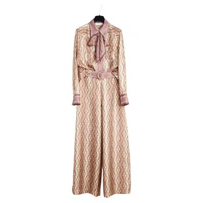 Pre-owned Zimmermann Ensemble Blouse Pantaon Fr40 Beige Pink Silk Set Top Pants Uk12 Us10