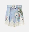 Zimmermann Womens Light Blue Floral Everley Tuck Floral-pattern Linen Shorts In Blue