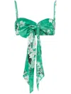 Zimmermann Womens Everley Bow Floral-pattern Linen Bralette Green Watercolour Floral In Green