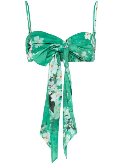 Zimmermann Everley Bralette Linen Bow Detail In Green