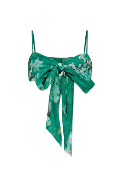Zimmermann Everley Bralette Linen Bow Detail In Green