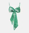 Zimmermann Womens Everley Bow Floral-pattern Linen Bralette Green Watercolour Floral In Green
