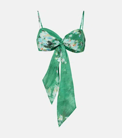 Zimmermann Everley Bralette Linen Bow Detail In Green