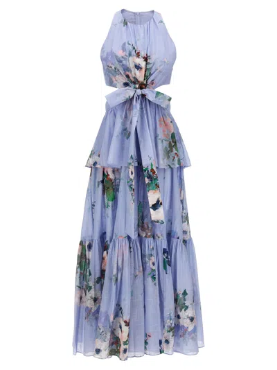 Zimmermann Everley Draped Bow Midi Dresses In Blue