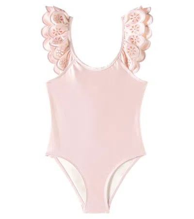 Zimmermann Kids' Everley Embroidered Swimsuit In Pink