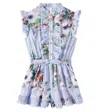 Zimmermann Girl's Everley Frill Floral-print Playsuit In Blue