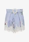 Zimmermann Womens Light Blue Floral Everley Tuck Floral-pattern Linen Shorts In Blue