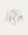 Zimmermann Womens Light Blue Floral Everley Tuck Floral-pattern Linen Shorts In Light Blue Watercolour Floral