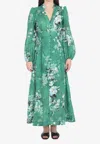 Zimmermann Everley Floral-print Cotton-voile Midi Wrap Dress In Green