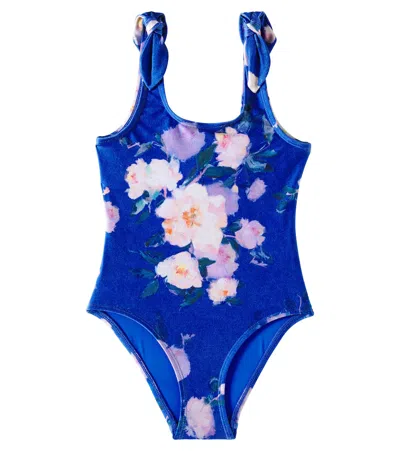 Zimmermann Kids' Everley Floral Swimsuit In Blue