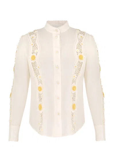 Zimmermann Everley Flower Trim Shirt In Neutral