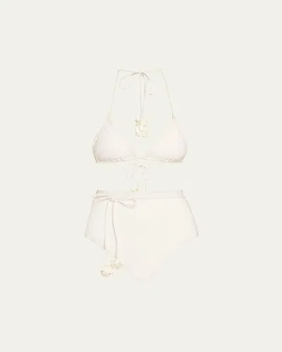 Zimmermann Everley Flower Trim Two-piece Swimsuit In Ivory