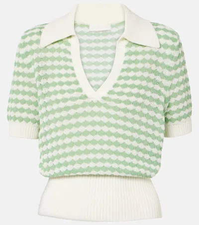 Zimmermann Everley Cotton Blend Knit Polo Top In Green/cream