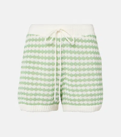 Zimmermann Everley Cotton Blend Knit Shorts In Green/cream