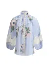 Zimmermann Women's Everley Lace Trim Blouse Shirt In Blue