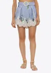Zimmermann Womens Light Blue Floral Everley Tuck Floral-pattern Linen Shorts In Blue