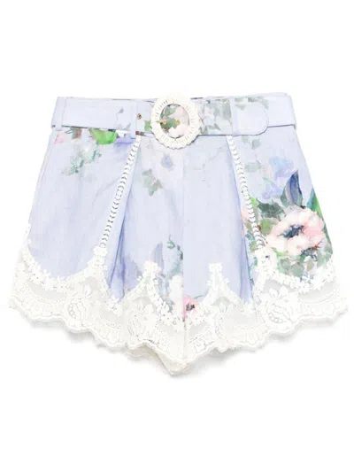 Zimmermann Everley Lace Trim Tuck Short Clothing In Blue