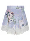 Zimmermann Womens Light Blue Floral Everley Tuck Floral-pattern Linen Shorts In Blue