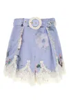 Zimmermann Womens Light Blue Floral Everley Tuck Floral-pattern Linen Shorts