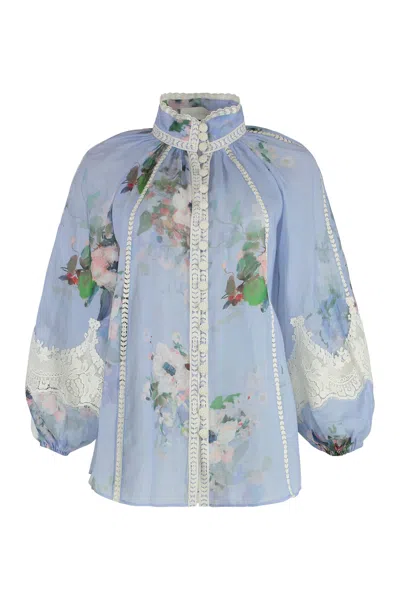 Zimmermann Everley Linen Blouse In Clear Blue