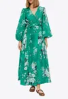 Zimmermann Everley Floral-print Cotton-voile Midi Wrap Dress In Green
