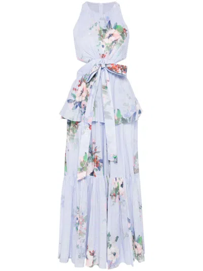 Zimmermann Everly Draped Bow Long Dress In Blue