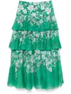 Zimmermann Everley Tiered Floral Print Midi Skirt In Grün