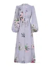 Zimmermann Light Blue Watercolor Floral Midi Dress With Deep V Neckline In Ltblwcfl Light Blue