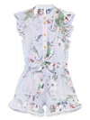 Zimmermann Girl's Everley Frill Floral-print Playsuit In Blue