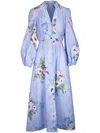 Zimmermann Everley Midi Light Blue Multicolor Dress In Blue