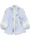 Zimmermann Women's Everley Lace Trim Blouse Shirt In Clear Blue