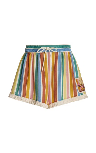 【Zimmermann】Everley fringed striped cotton-voile shorts zimmermann-everley-relaxed-
