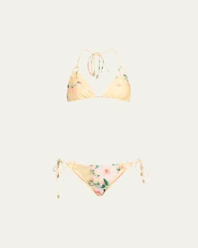 Zimmermann Everley Ring Tie Two-piece Swimsuit In Yellow Watercolour Floral