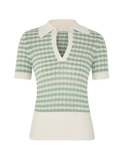 Zimmermann Everley Scallop Knit Polo Tee In Green