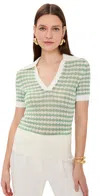 Zimmermann Everley Cotton Blend Knit Polo Top In Green/cream