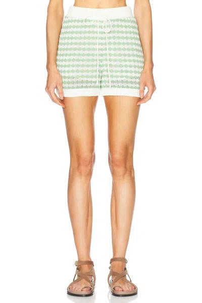 ZIMMERMANN EVERLEY SCALLOP KNIT SHORT IN GREEN/CREAM