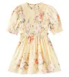 Zimmermann Girl's Everley Smocked Floral-print Dress In Yellow