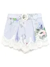 Zimmermann Womens Light Blue Floral Everley Tuck Floral-pattern Linen Shorts In Multicolour