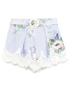 Zimmermann Womens Light Blue Floral Everley Tuck Floral-pattern Linen Shorts In Multicolour