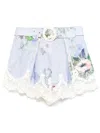 Zimmermann Womens Light Blue Floral Everley Tuck Floral-pattern Linen Shorts In Multicolour