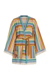 Zimmermann Everley Belted Fringed Striped Cotton-voile Robe In Multi