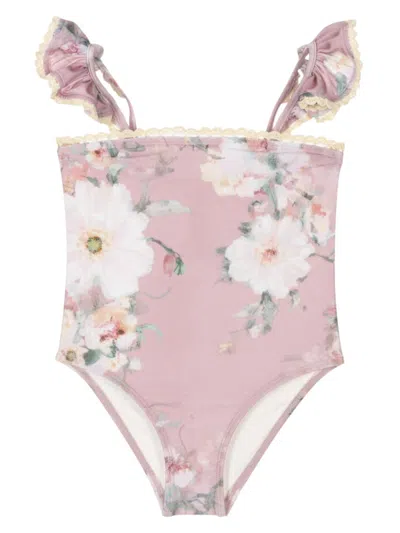 Zimmermann Kids' Everley Swimsuit In 粉色