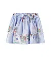 Zimmermann Kids Everley Floral-print Tiered Skirt In Blue