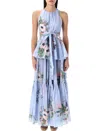 Zimmermann Everly Draped Bow Long Dress In Blue
